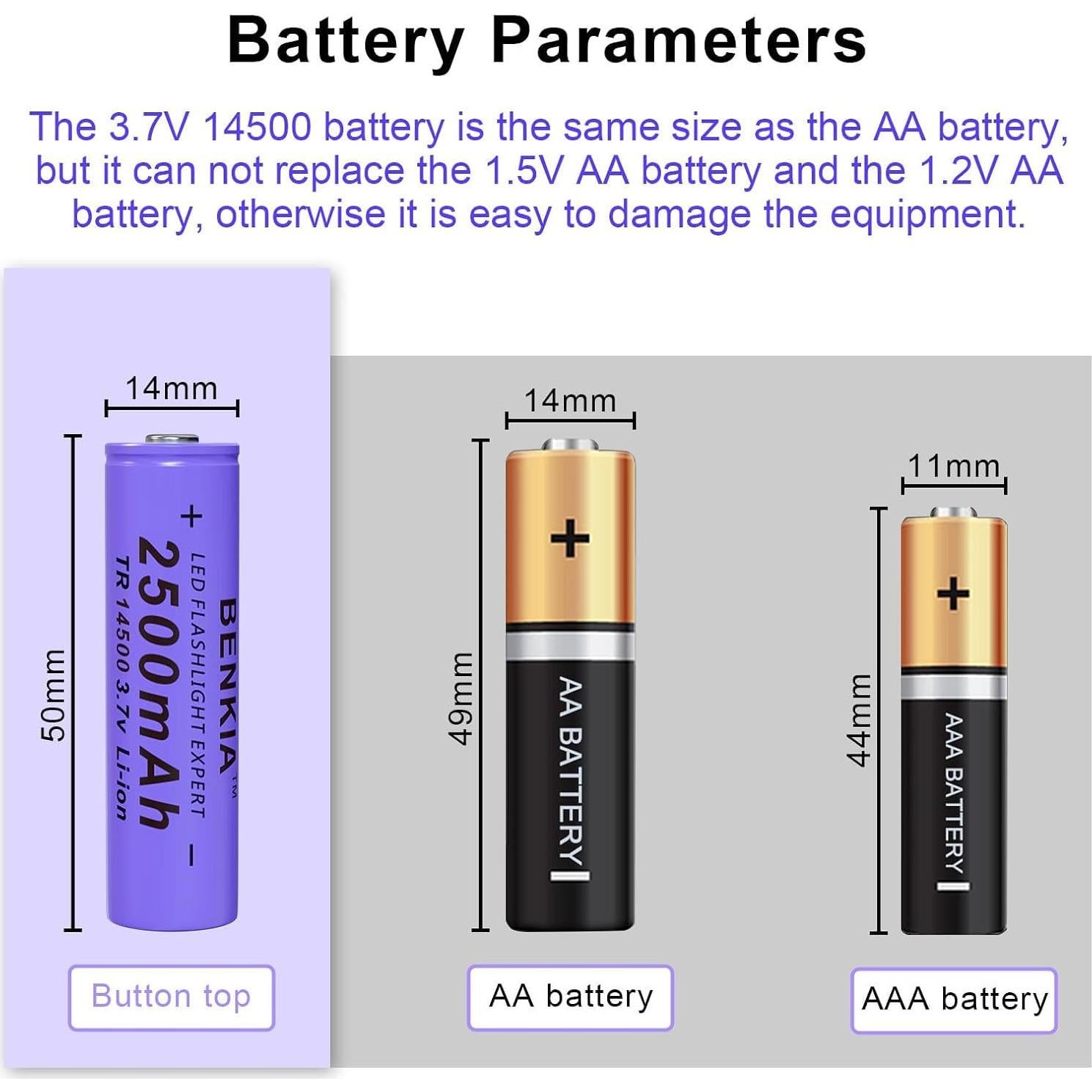 Batería Recargable 14500 2500mAh 3.7V Bocai Tech - Paquete de 4