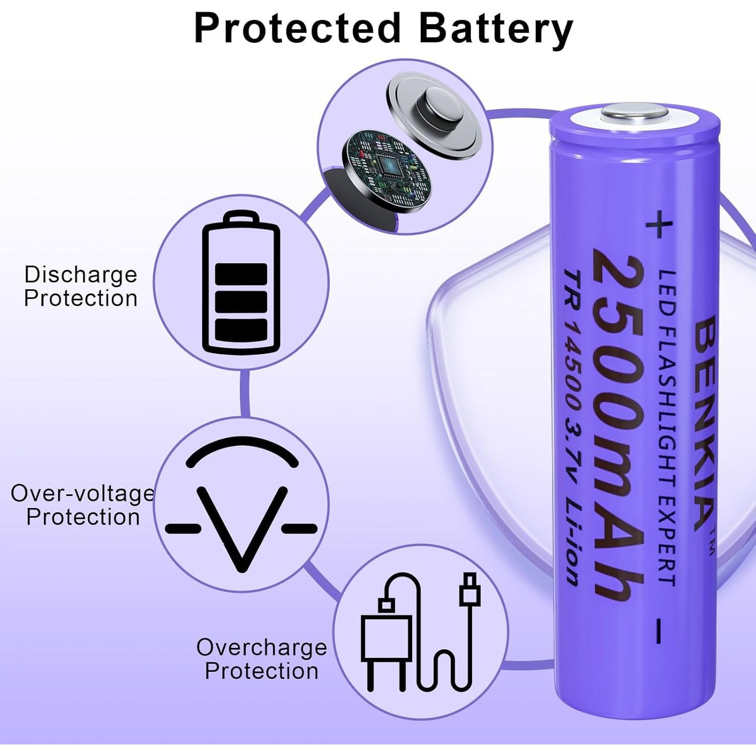 Batería Recargable 14500 2500mAh 3.7V Bocai Tech - Paquete de 4