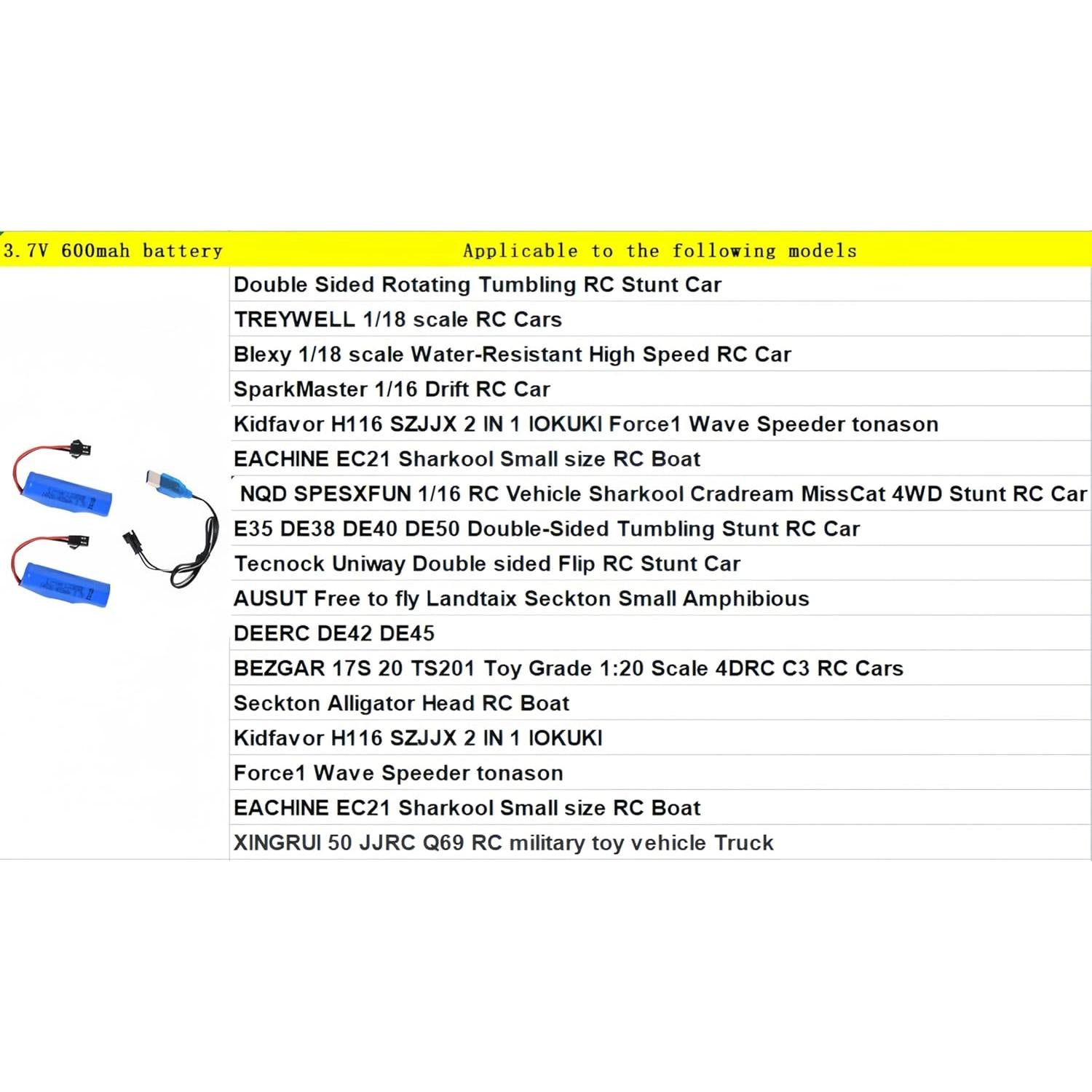 Paquete de 2 Baterías Recargables 3.7V 600mAh Li-ion para RC