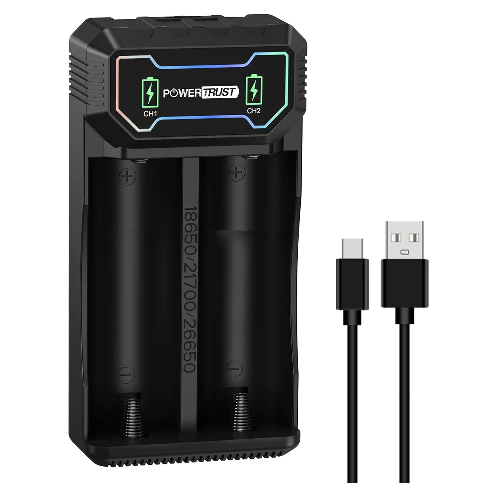 Cargador de Batería Dual USB-C PowerTrust 21700 18650 26650
