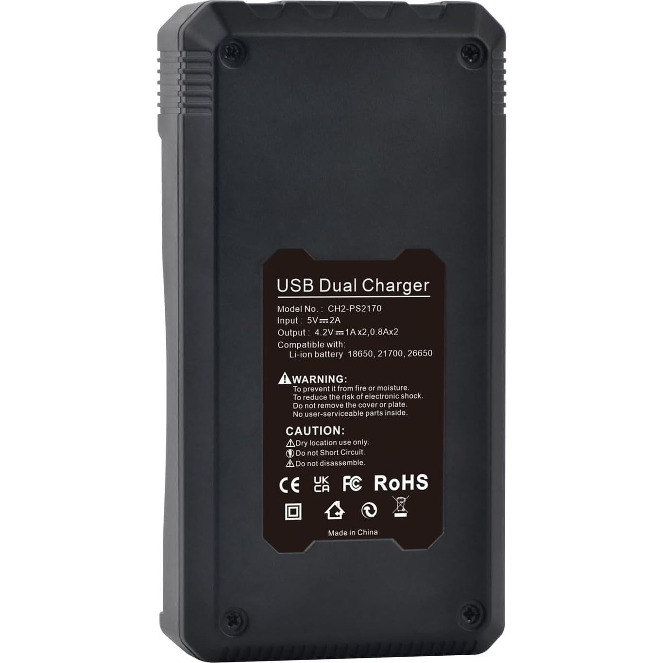 Cargador de Batería Dual USB-C PowerTrust 21700 18650 26650