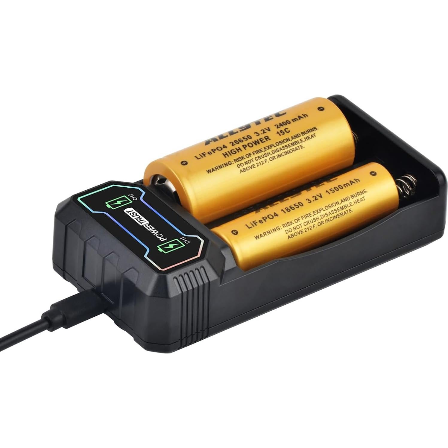 Cargador de Batería Dual USB-C PowerTrust 21700 18650 26650