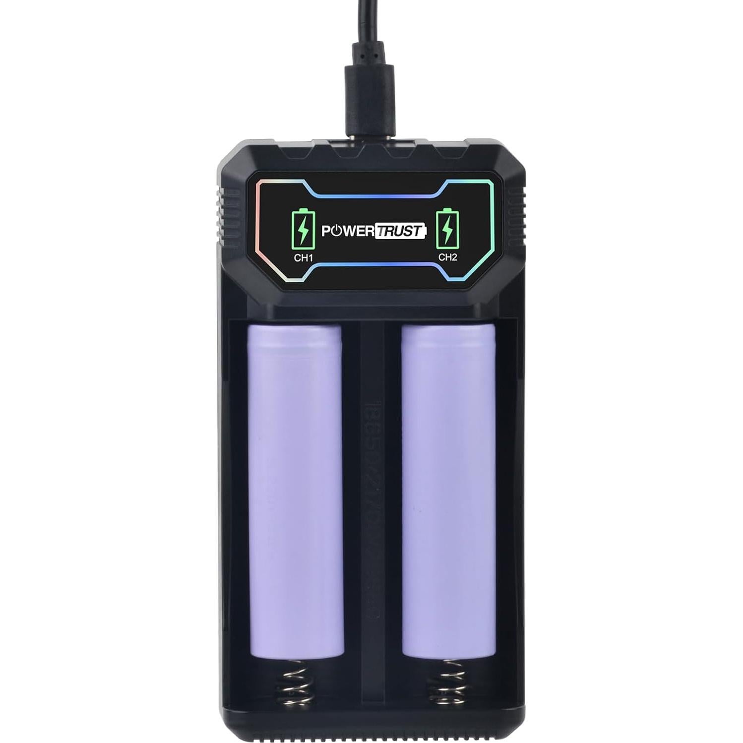 Cargador de Batería Dual USB-C PowerTrust 21700 18650 26650