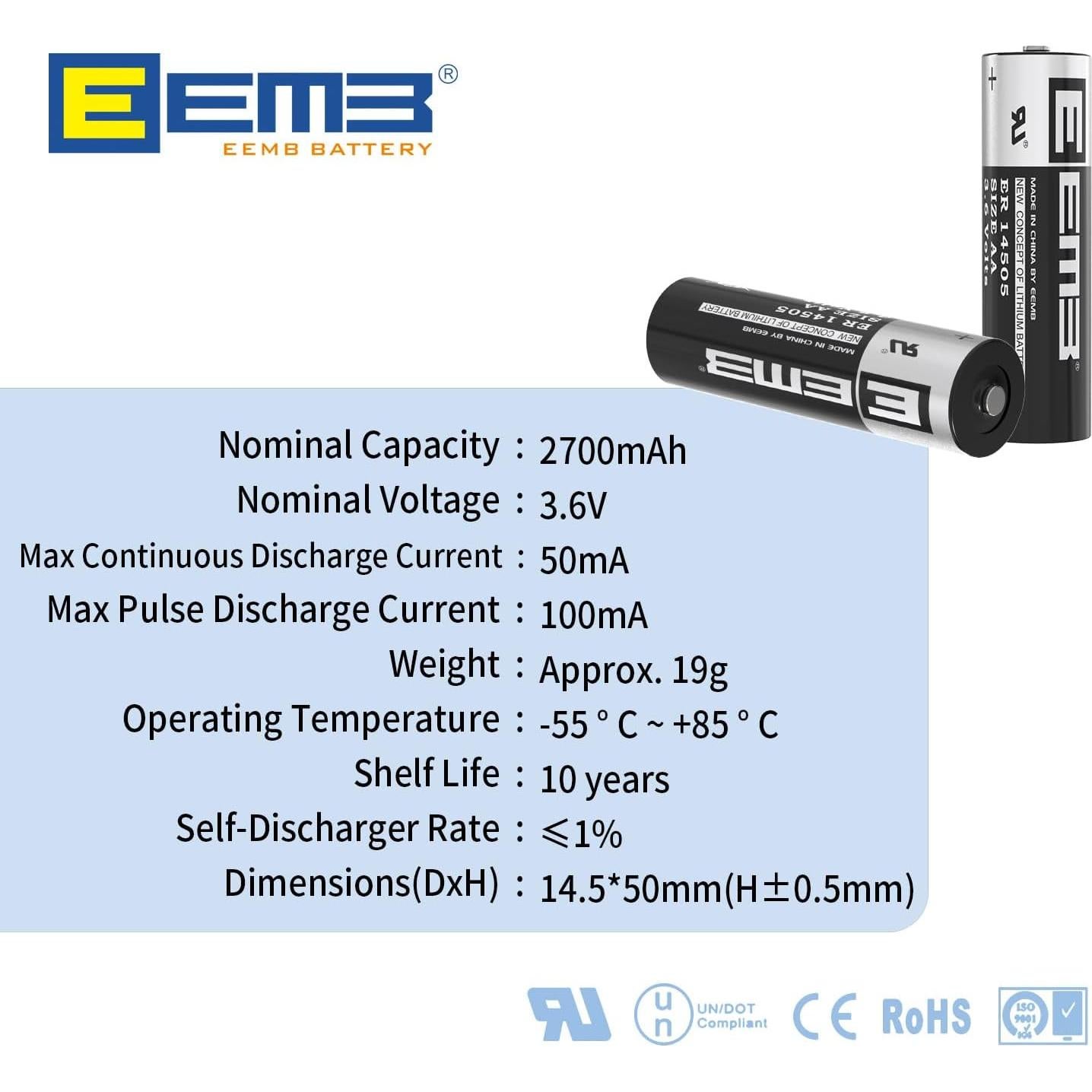 Baterías de Litio EEMB ER14505 3.6V 2700mAh AA - 4 Pack