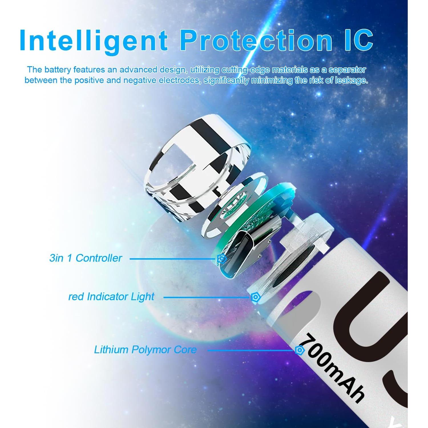 Baterías Recargables CR123A 700mAh Litio YUEBVIWIE - Paquete de 4