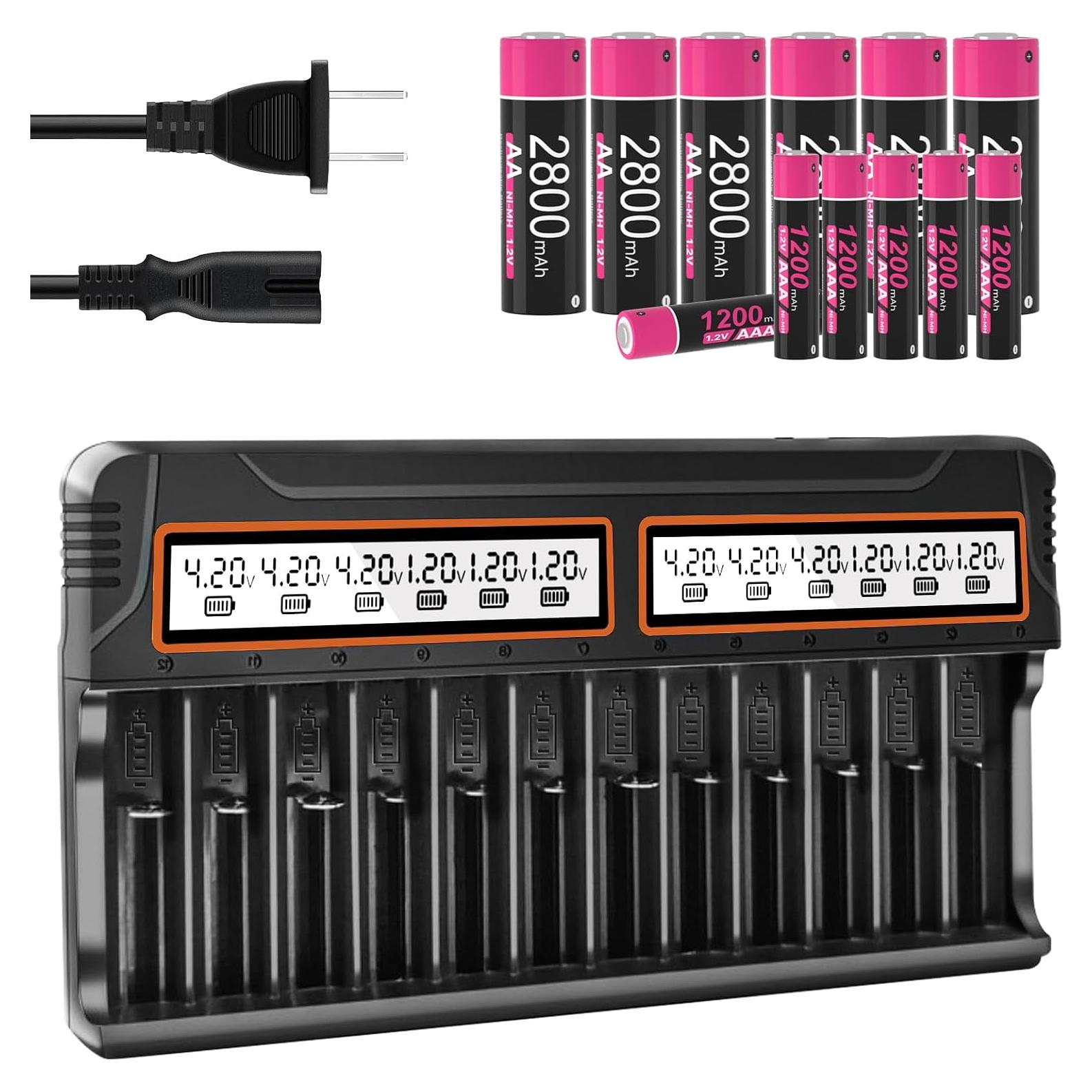 Cargador de Baterías Recargables BOANV 12 Slots USB LCD