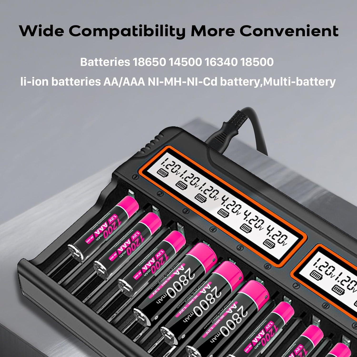 Cargador de Baterías Recargables BOANV 12 Slots USB LCD