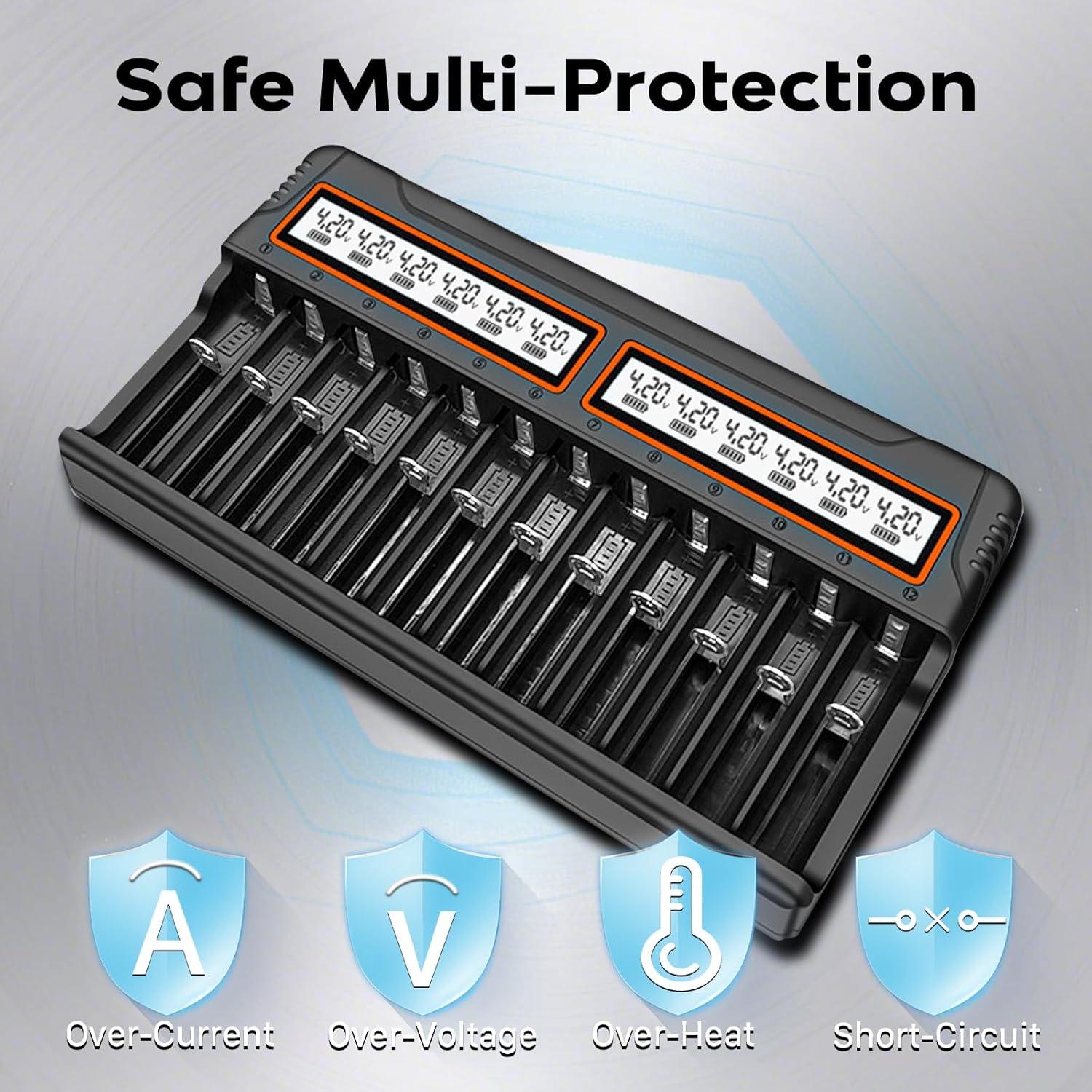 Cargador de Baterías Recargables BOANV 12 Slots USB LCD