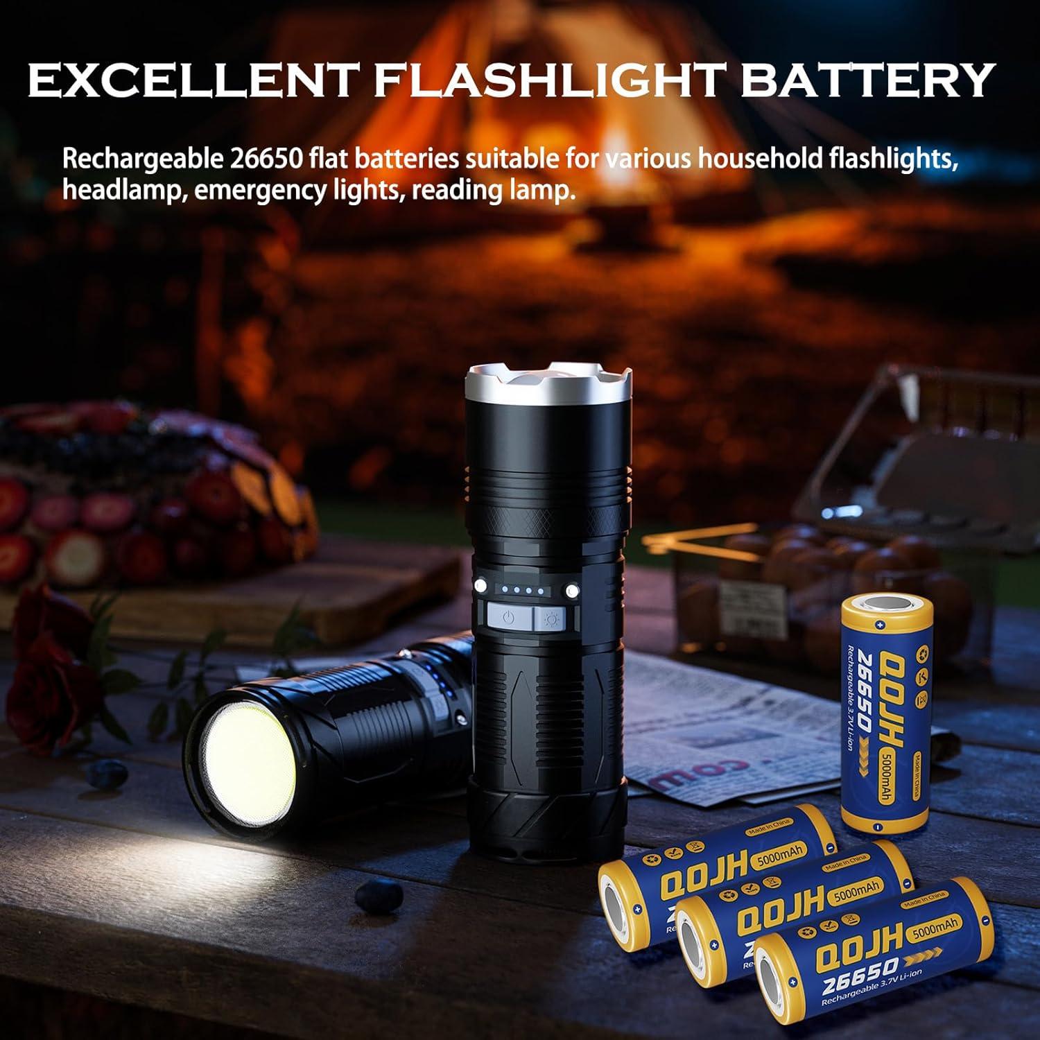 Baterías Recargables 26650 QOJH 5000mAh 3.7V Paquete de 4