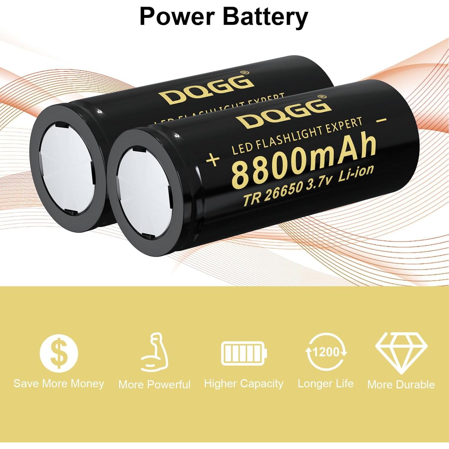 Batería Recargable 26650 PAOWANG 8800mAh Flat Top 2 Piezas