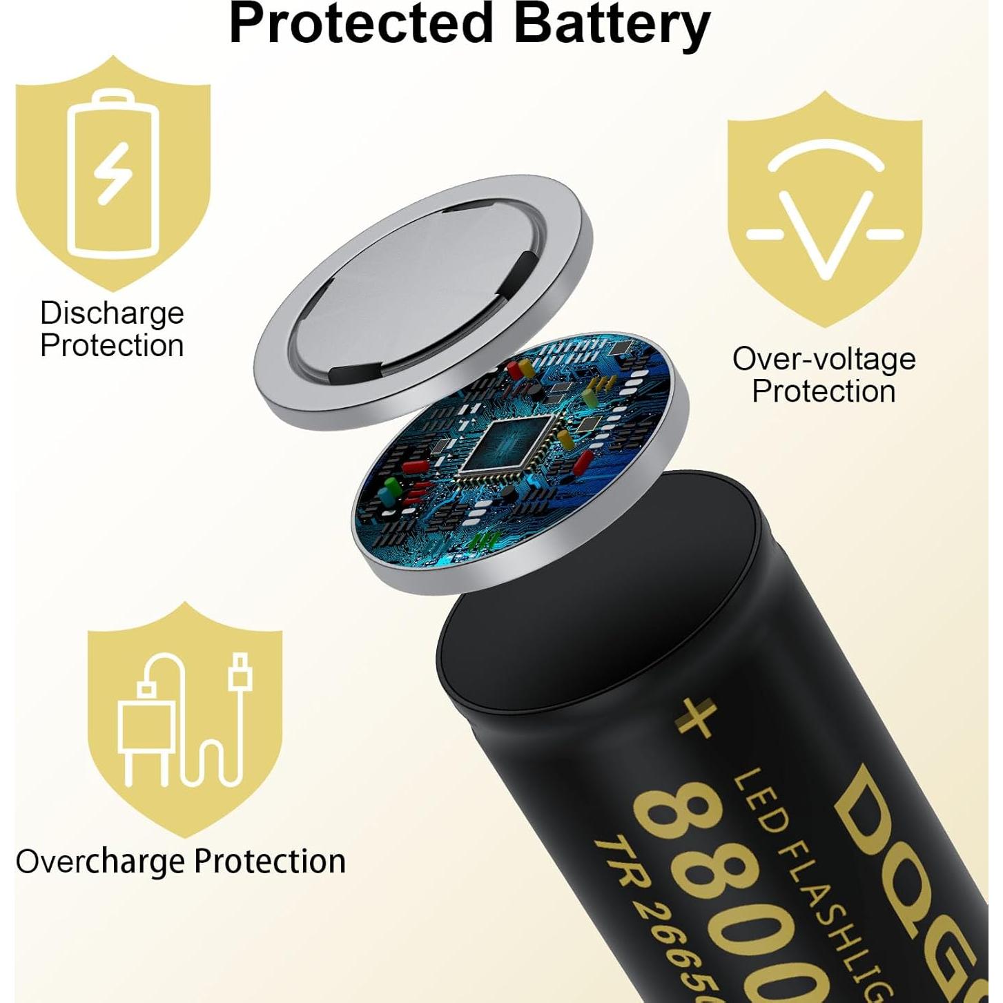 Batería Recargable 26650 PAOWANG 8800mAh Flat Top 2 Piezas