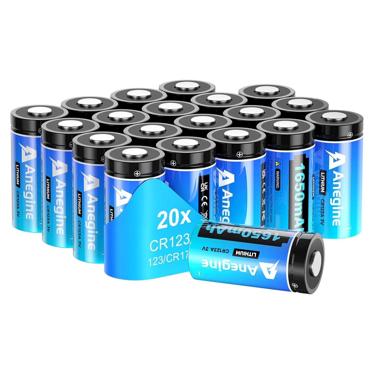 Baterías de Litio CR123A 3V 1650mAh Anegine Paquete de 20