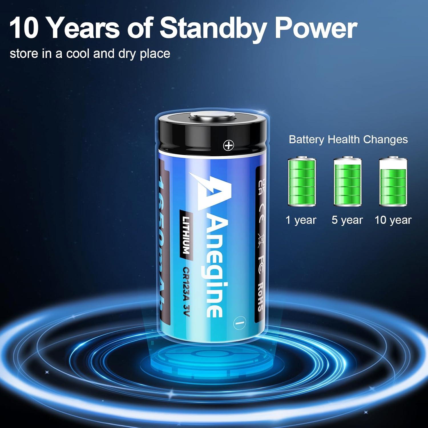 Baterías de Litio CR123A 3V 1650mAh Anegine Paquete de 20