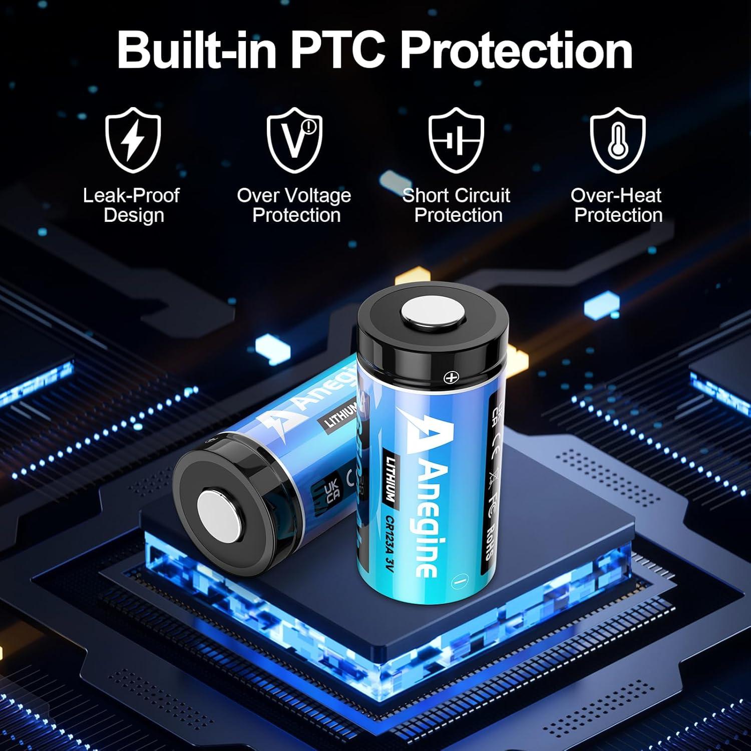 Baterías de Litio CR123A 3V 1650mAh Anegine Paquete de 20