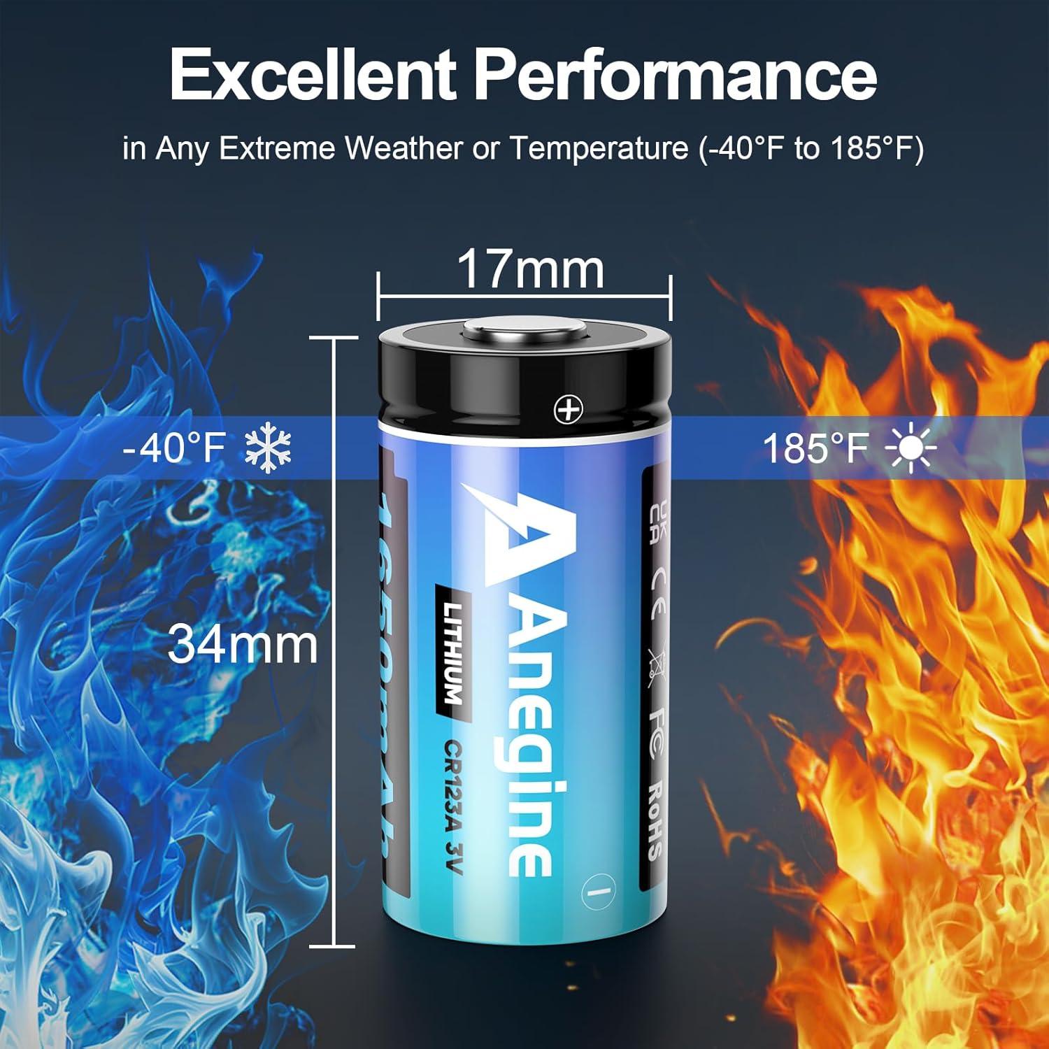 Baterías de Litio CR123A 3V 1650mAh Anegine Paquete de 20