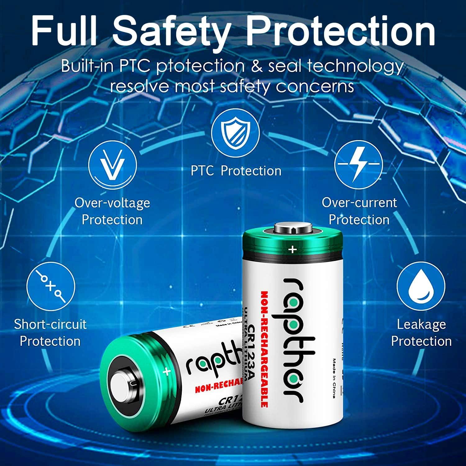 Baterías de Litio CR123A 3V Rapthor 20 Unidades 1650mAh