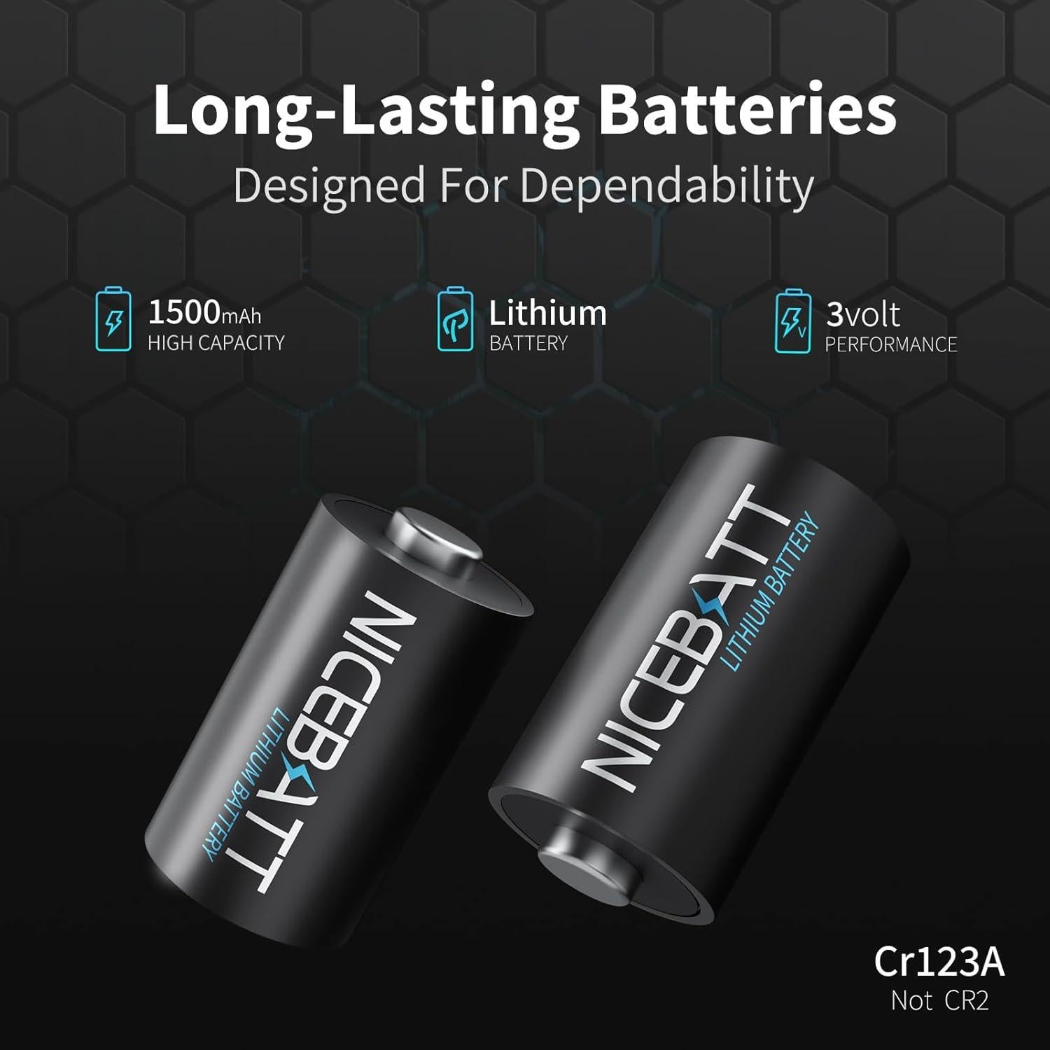 Batería de Litio CR123A 3V NICEBATT 1500mAh Paquete de 16