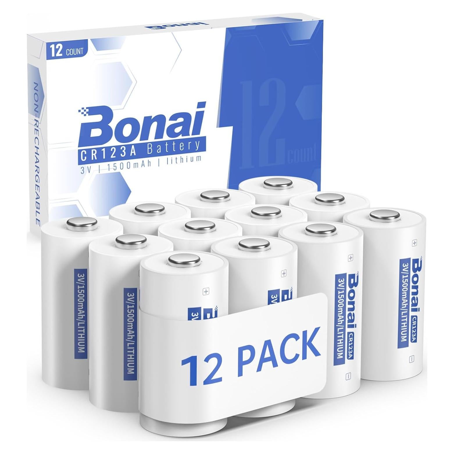 Baterías de Litio BONAI CR123A 1500mAh 12PC para Linterna