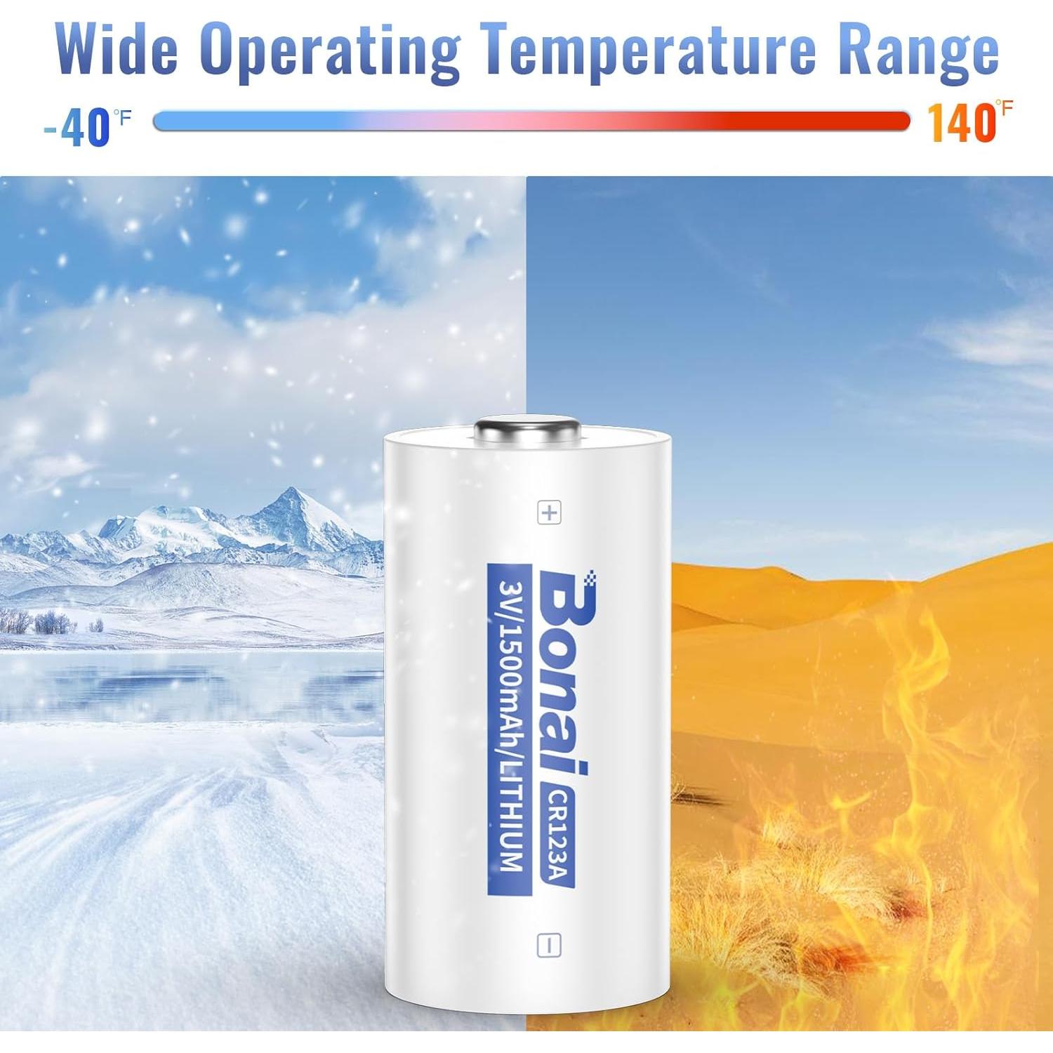 Baterías de Litio BONAI CR123A 1500mAh 12PC para Linterna