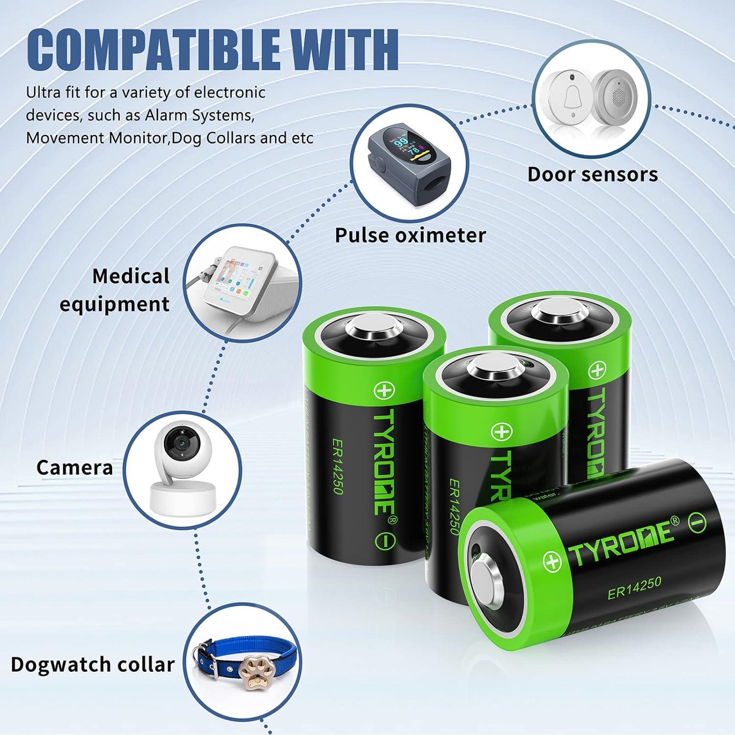 Baterías de Litio 1/2 AA Tyrone 3.6V 1200mAh 4 Piezas