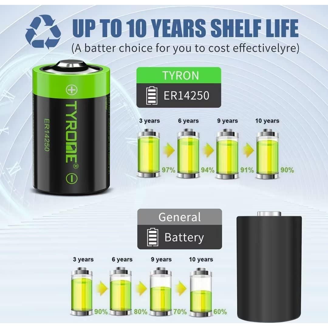 Batería Litio 1/2 AA Tyrone ER14250 3.6V 1200mAh Paquete 10