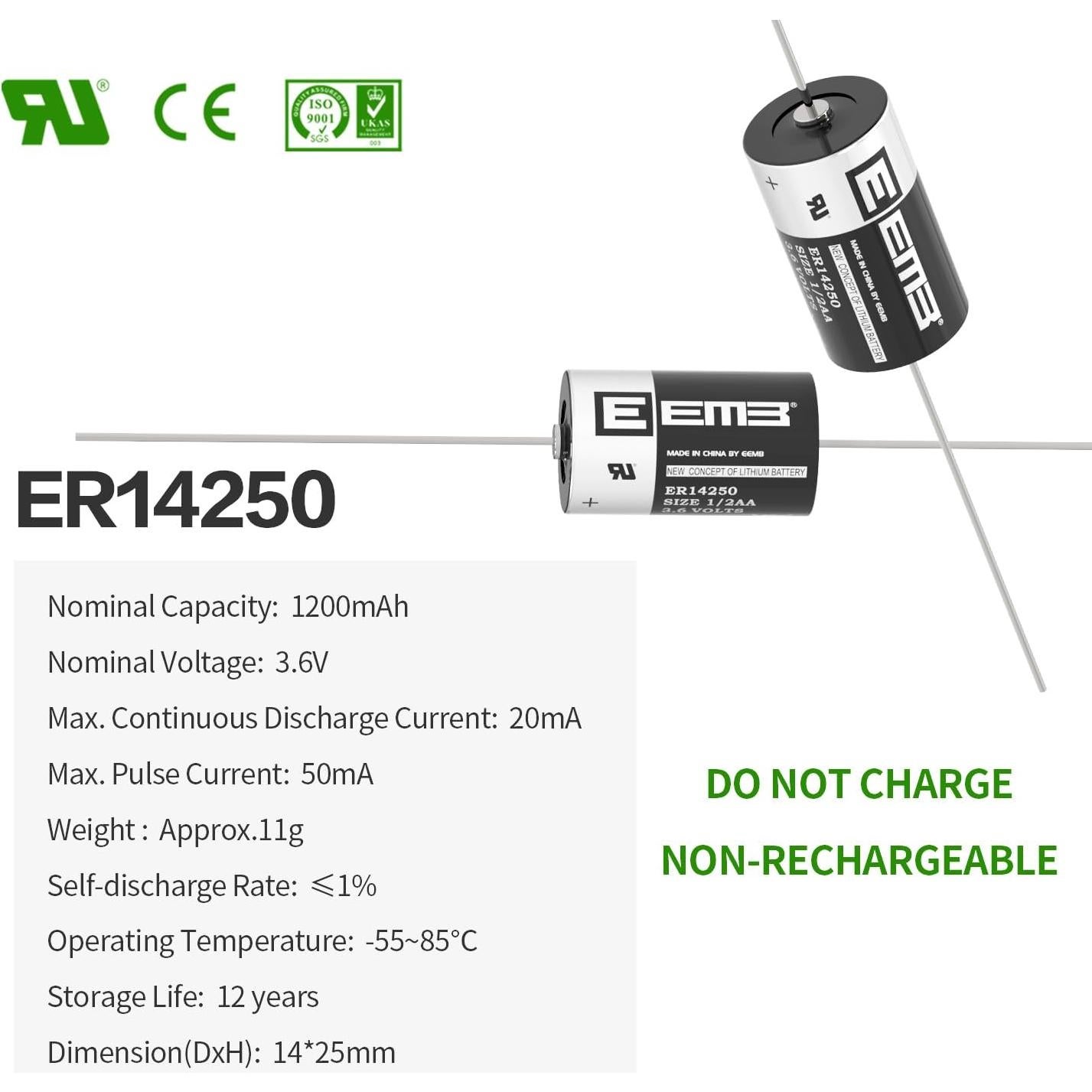 Batería de Litio EEMB ER14250 3.6V 1200mAh 10 Pack