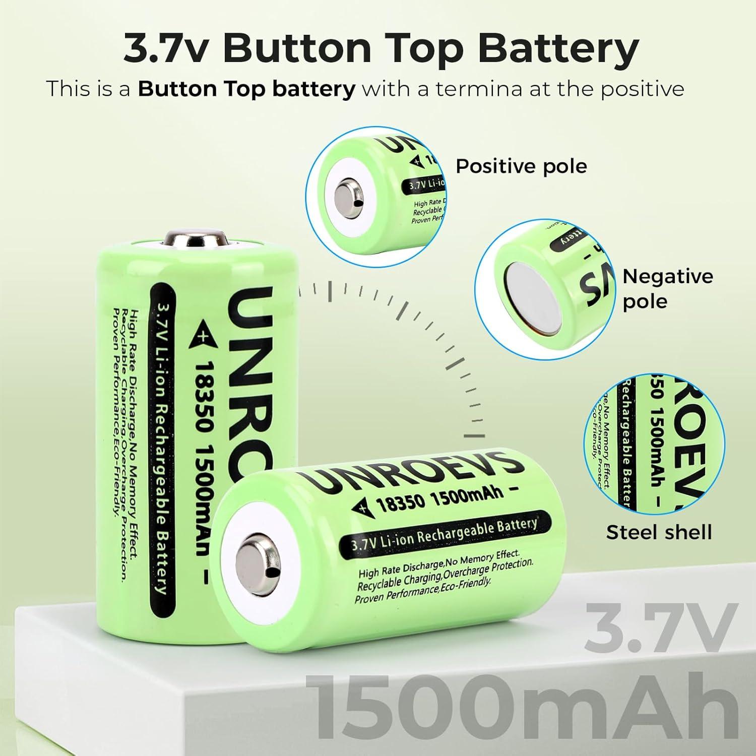 Paquete de 2 Baterías Recargables 3.7V 1500mAh Li-ion UNROEVS