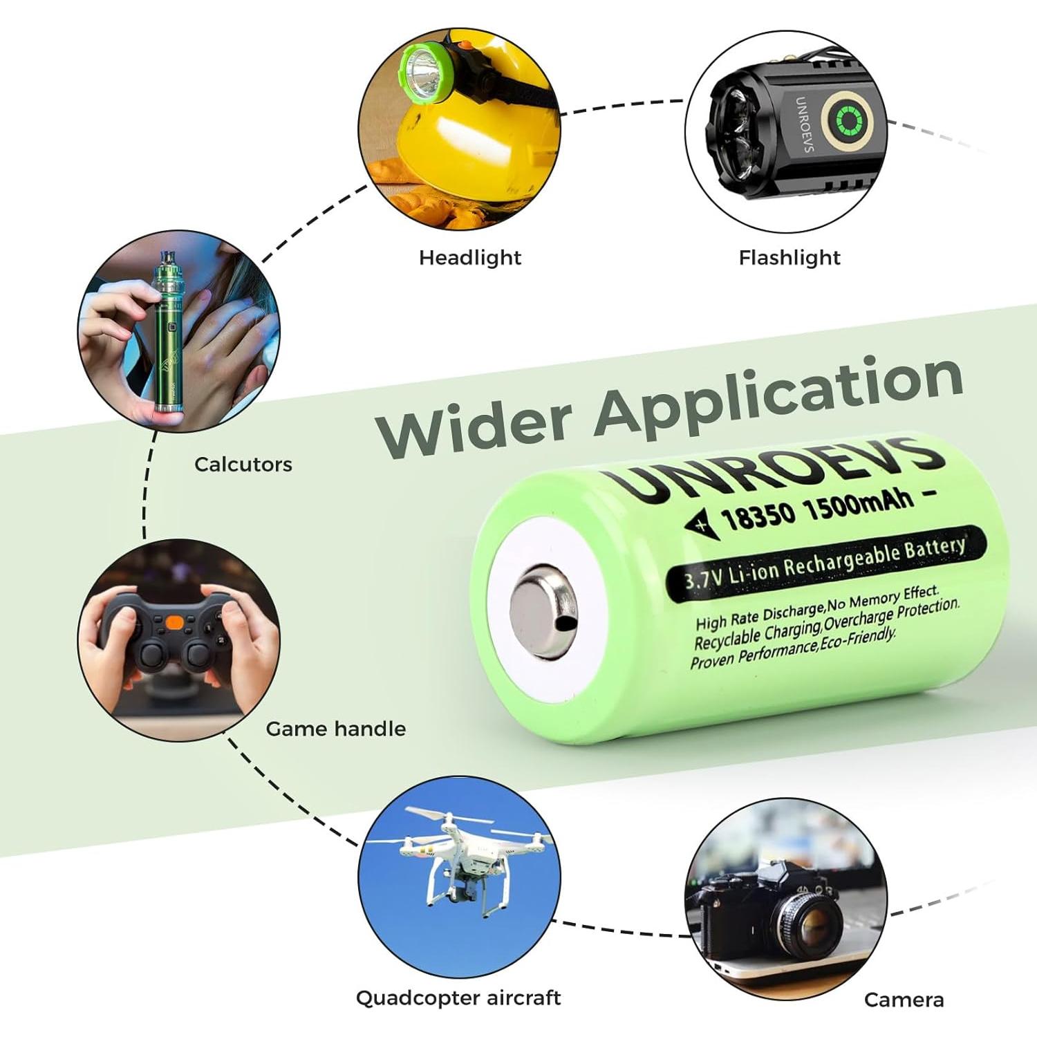 Paquete de 2 Baterías Recargables 3.7V 1500mAh Li-ion UNROEVS