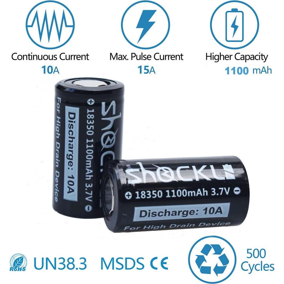 Batería Recargable 18350 1100mAh ShockLi + Cargador USB