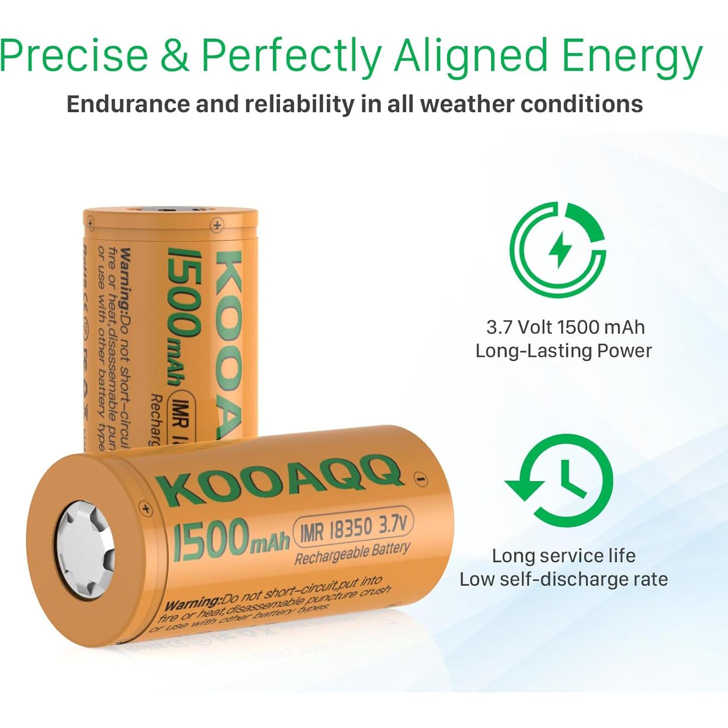 Paquete de 2 Baterías Recargables KOOAQQ 18350 1500mAh 3.7V