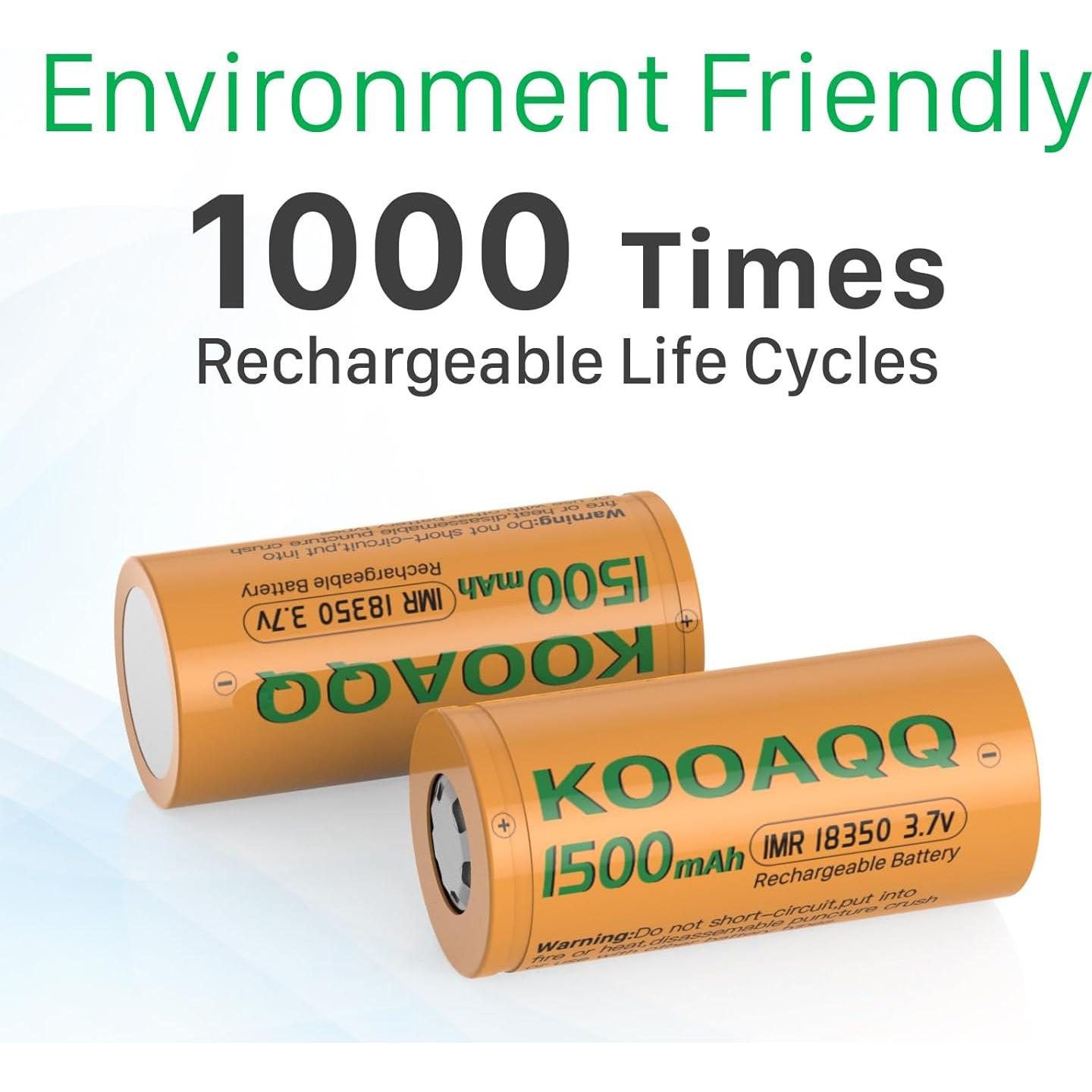 Paquete de 2 Baterías Recargables KOOAQQ 18350 1500mAh 3.7V