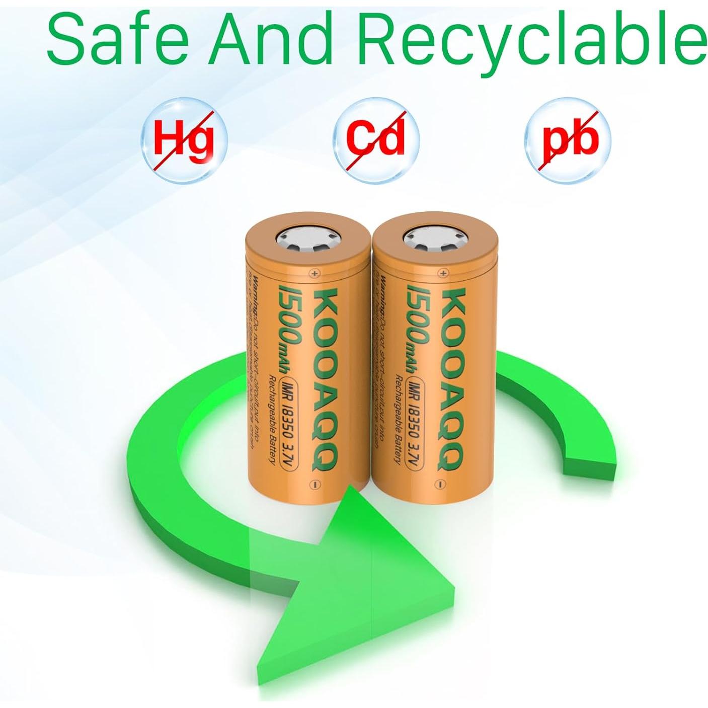 Paquete de 2 Baterías Recargables KOOAQQ 18350 1500mAh 3.7V