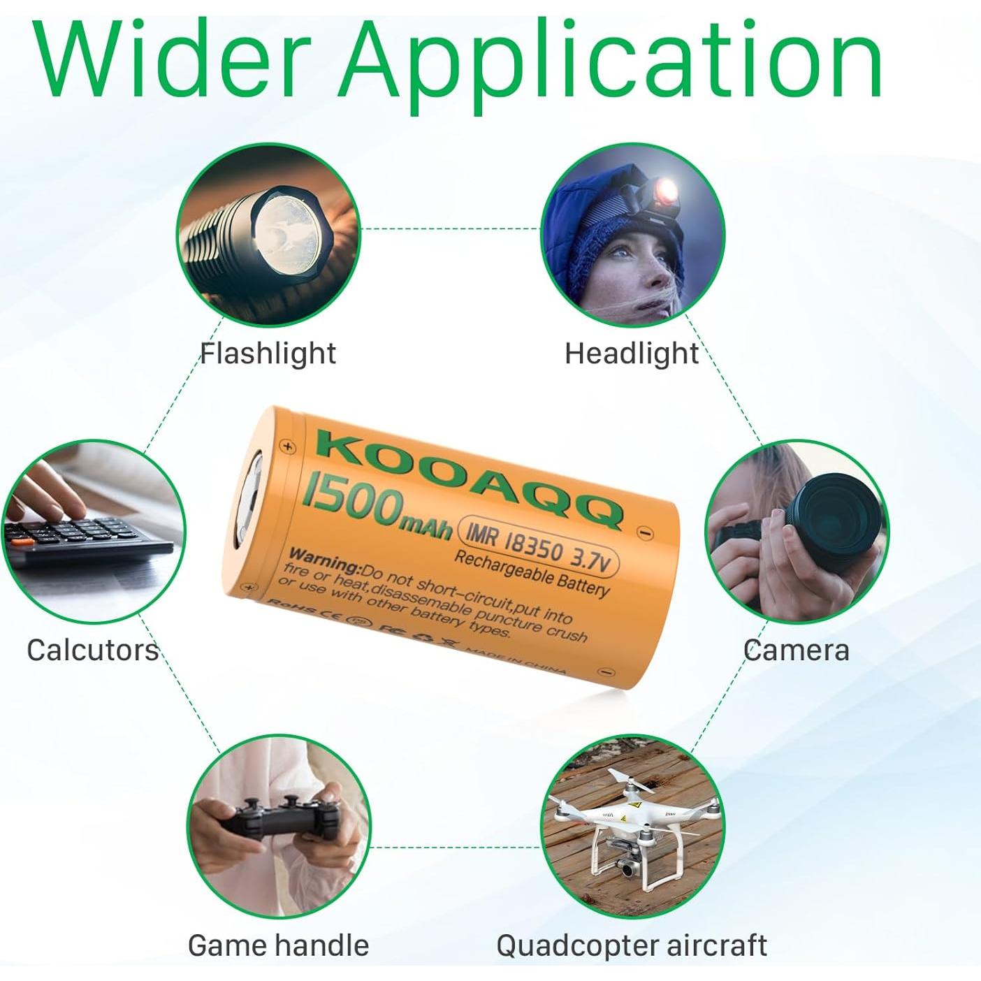 Paquete de 2 Baterías Recargables KOOAQQ 18350 1500mAh 3.7V