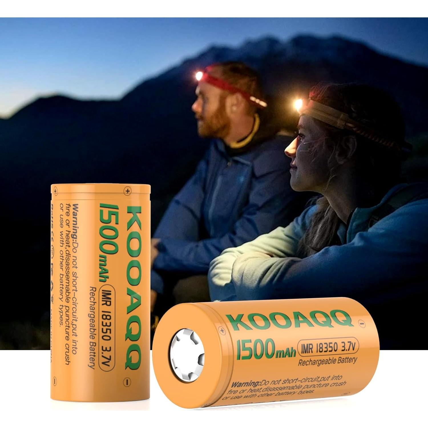 Paquete de 2 Baterías Recargables KOOAQQ 18350 1500mAh 3.7V