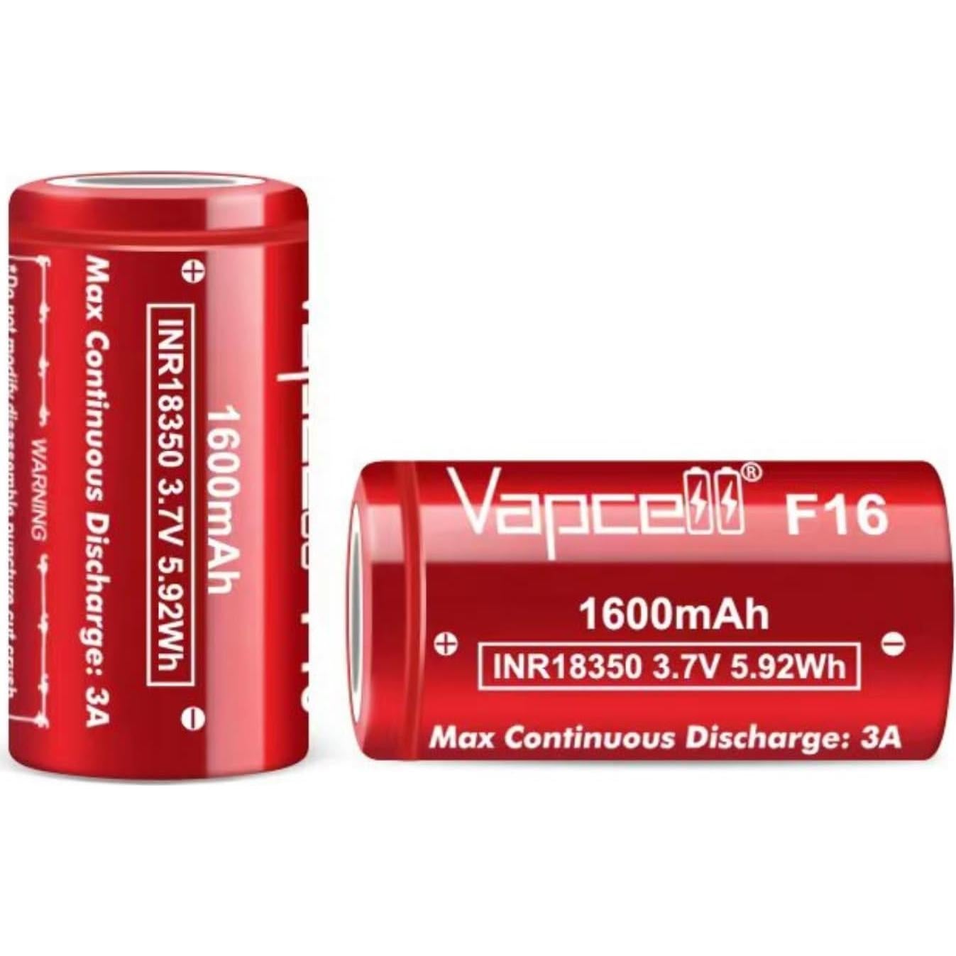 Batería recargable Vapcell Flat Top 18350 3.7V 1600mAh 3A IMR 2 unidades