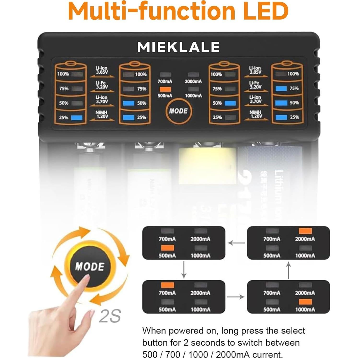 Cargador Inteligente MIEKLALE 4 Bahías para Baterías 18650