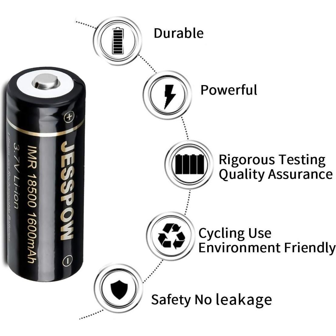 Baterías Recargables JESSPOW 18500 1600mAh 3.7V Botón 4Pack