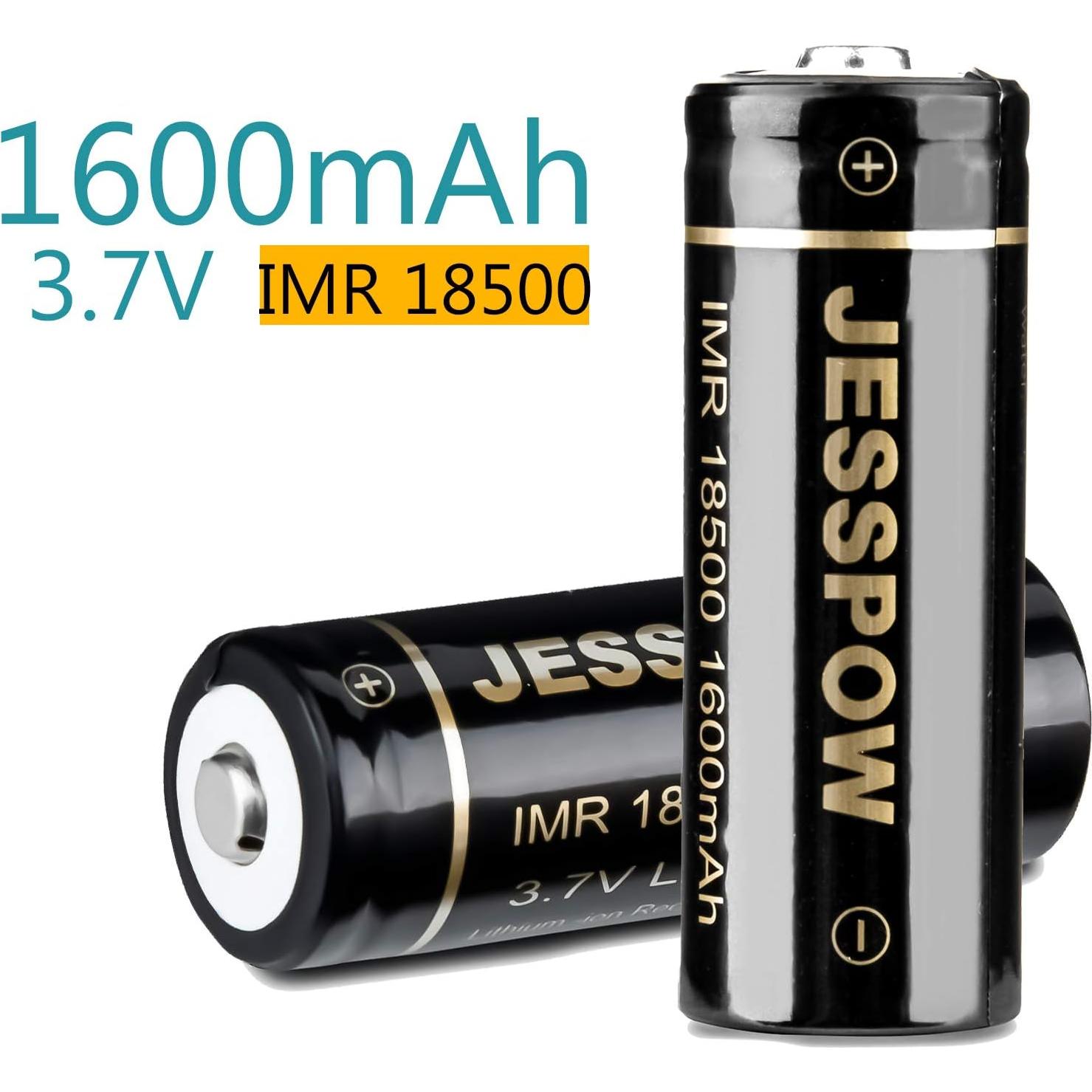 Baterías Recargables JESSPOW 18500 1600mAh 3.7V Botón 4Pack