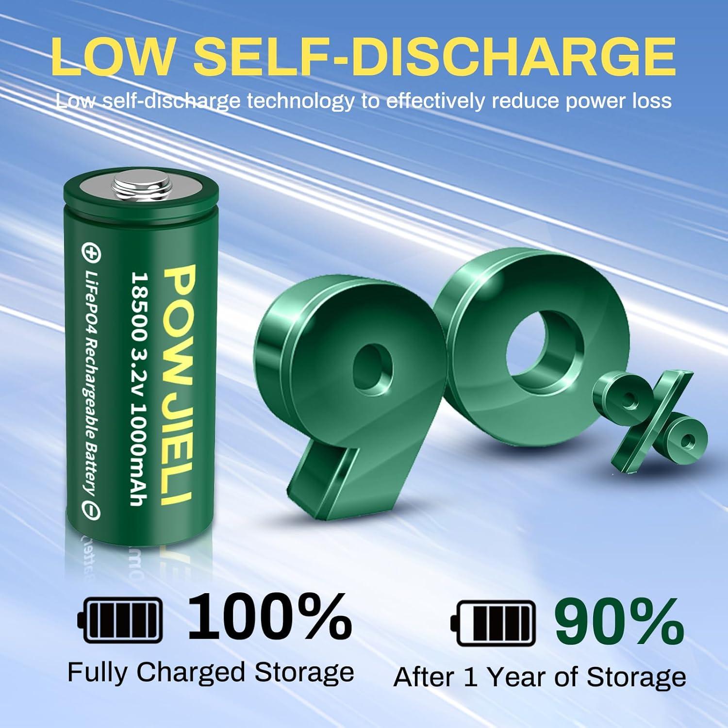 Baterías Recargables LiFePO4 18500 1000mAh 3.2V - Paquete de 8