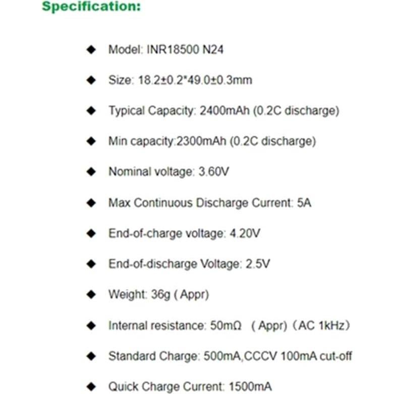 Batería de Litio Recargable Vapcell 3.7V 2400mAh Flat Top 2pcs