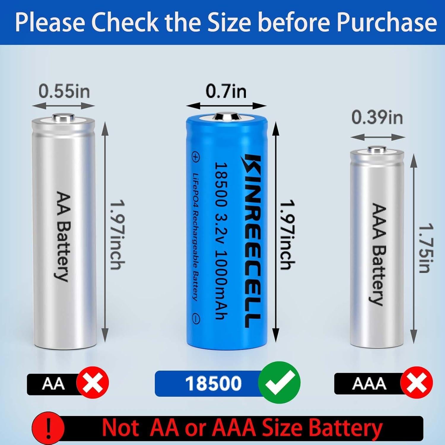 Batería Solar Recargable KINREECELL 18500 3.2V 1000mAh (2 Pcs)