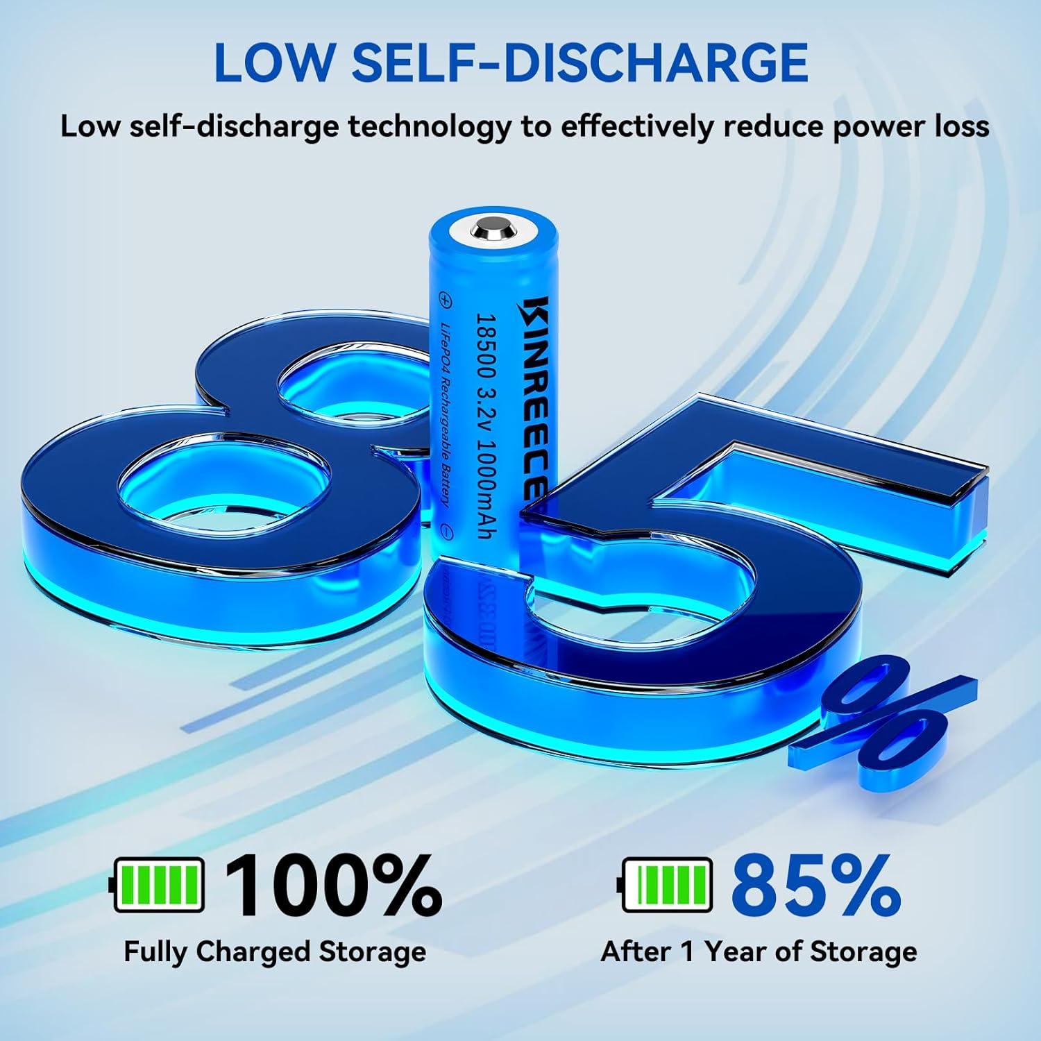 Batería Solar Recargable KINREECELL 18500 3.2V 1000mAh (2 Pcs)