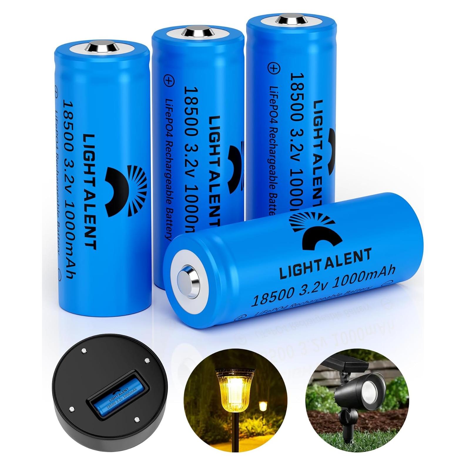 Batería recargable 18500 3.2V LiFePO4 1000mAh - Paquete de 4