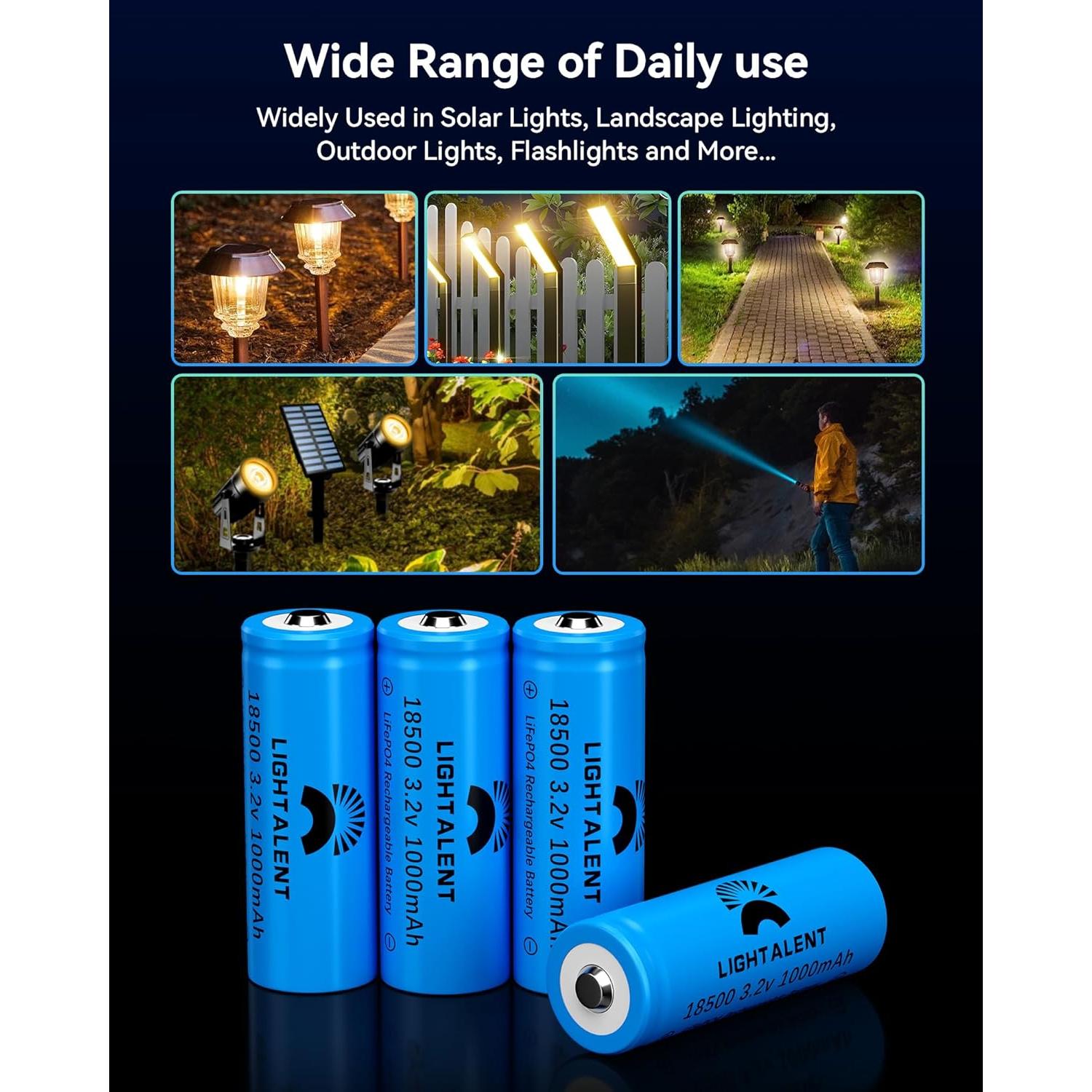 Batería recargable 18500 3.2V LiFePO4 1000mAh - Paquete de 4