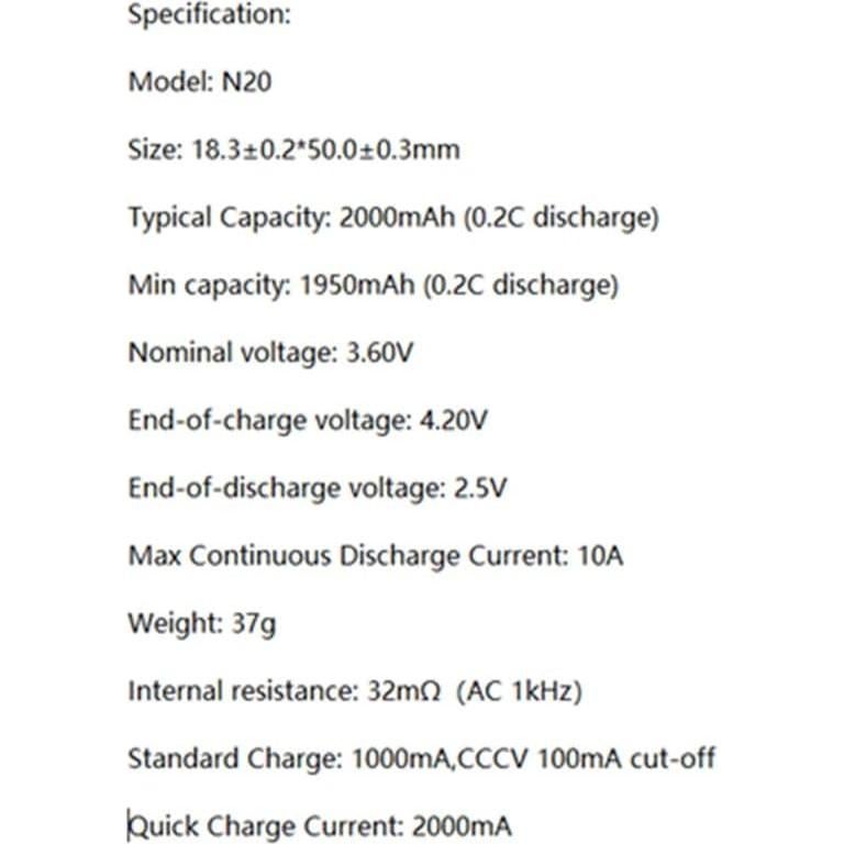 Baterías recargables Vapcell INR 18500 3.7V 2000mAh 10A - Paquete de 2