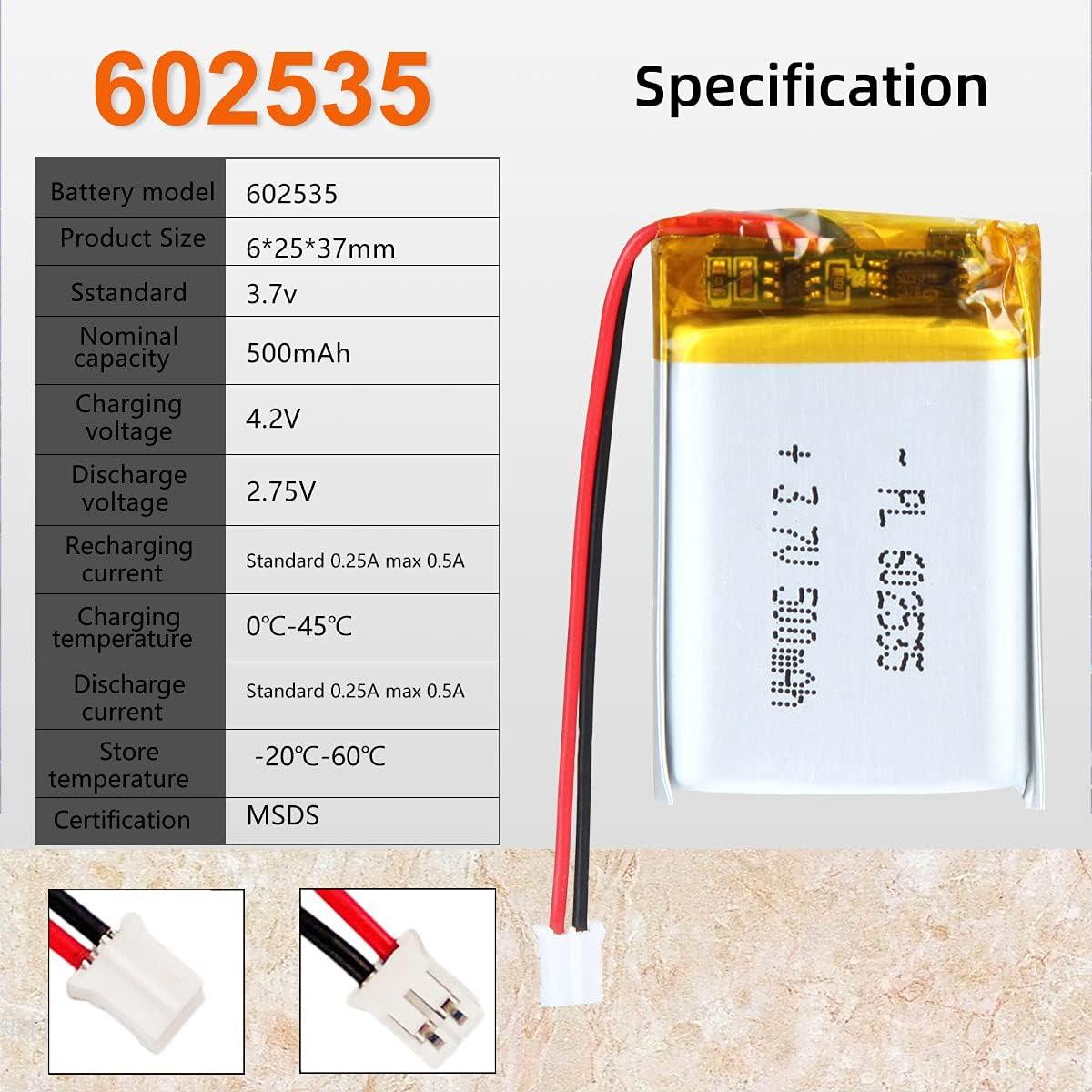 Batería Lipo 3.7V 500mAh AKZYTUE con conector JST PH2.0mm