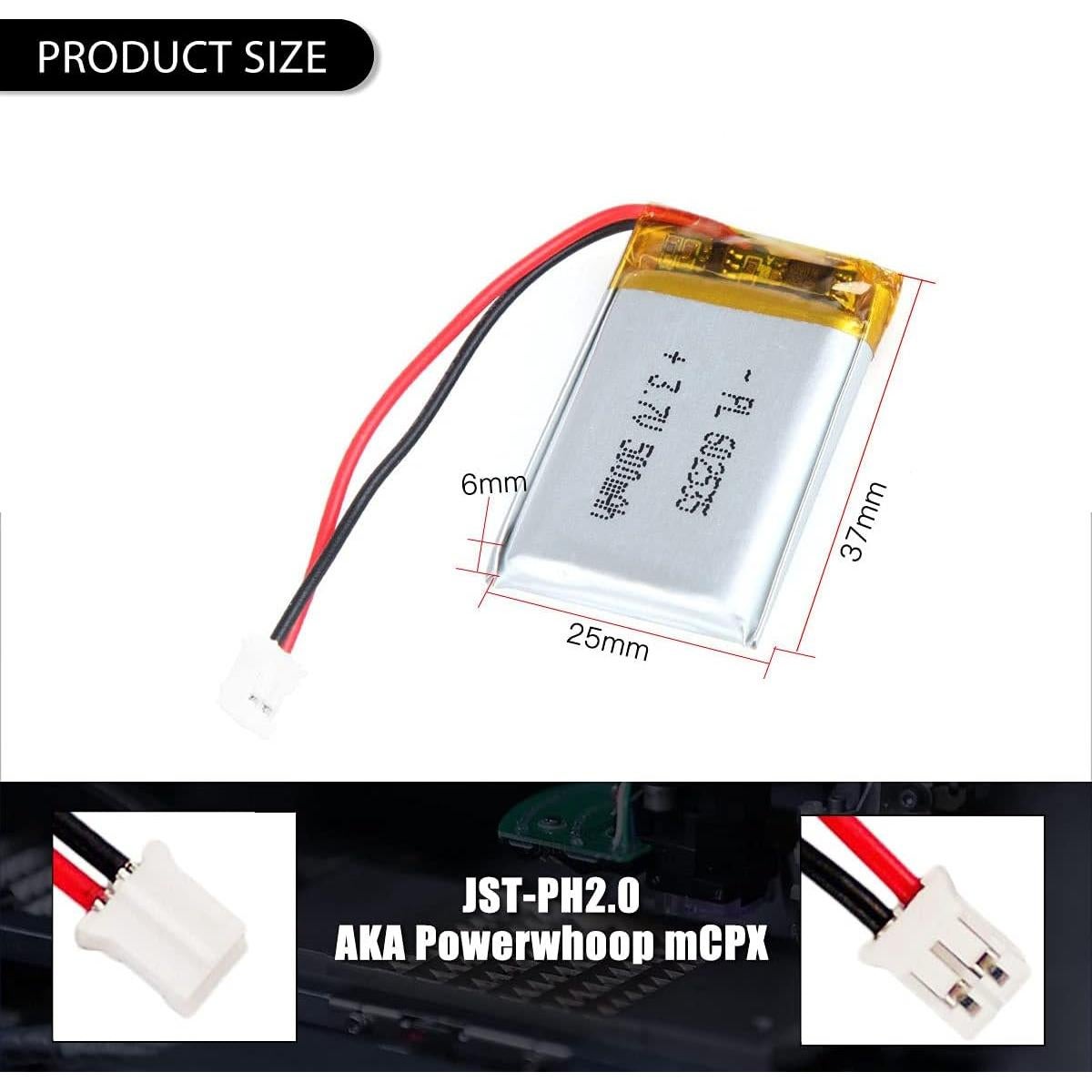 Batería Lipo 3.7V 500mAh AKZYTUE con conector JST PH2.0mm