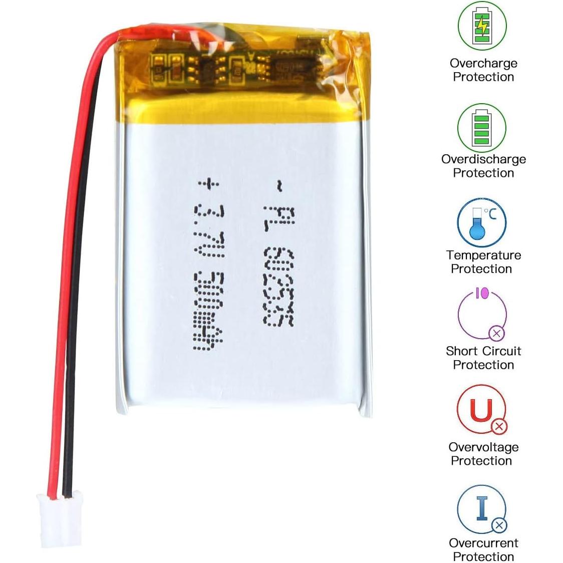 Batería Lipo 3.7V 500mAh AKZYTUE con conector JST PH2.0mm