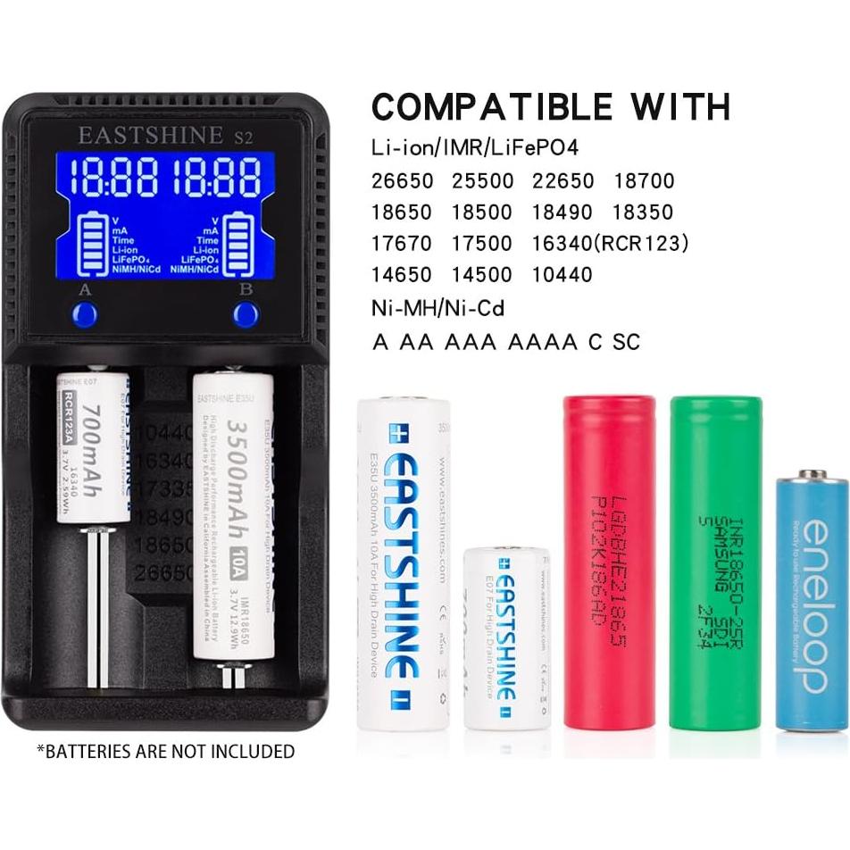 Cargador de Baterías Universal EASTSHINE S2 LCD 2 Ranuras