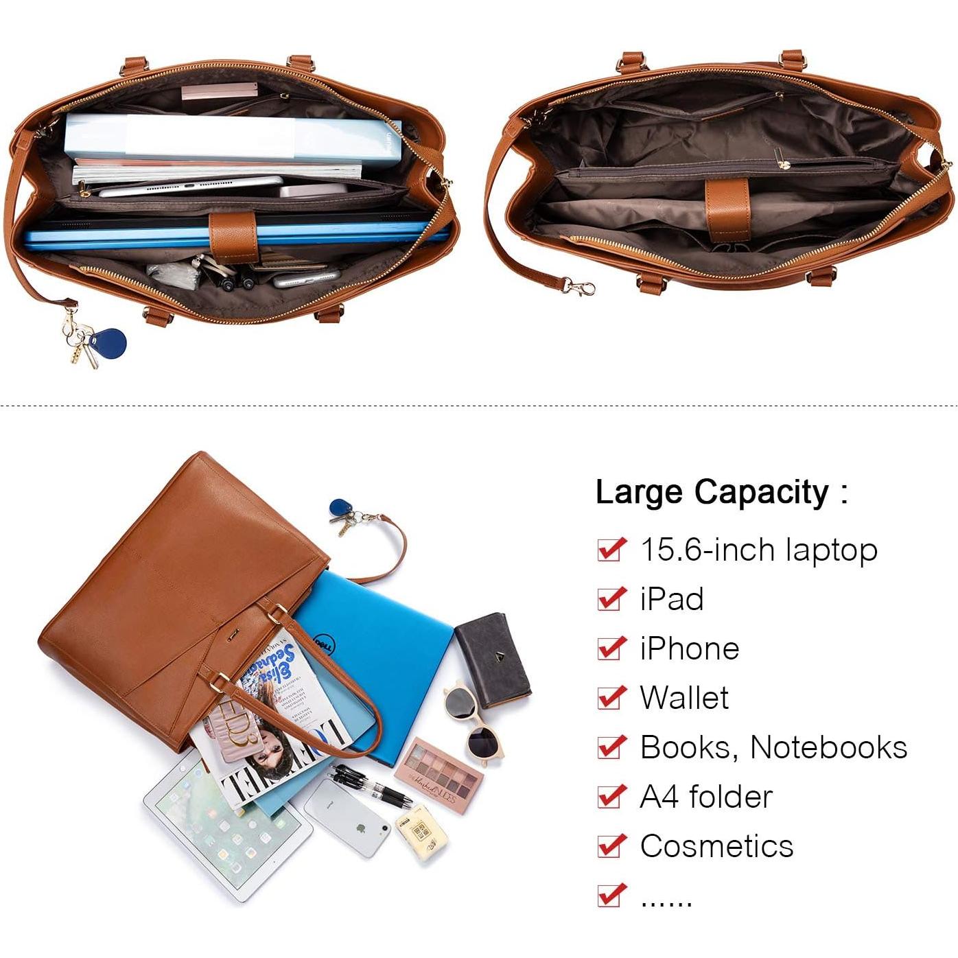 Bolsa Tote LOVEVOOK para Laptop 15.6" Marrón Impermeable